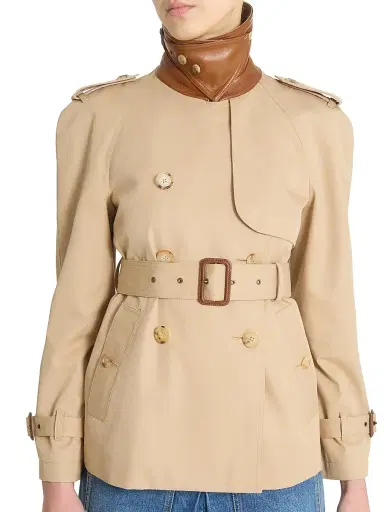 Chloé Women's Canvas Leather-Accented Trench Jacket - Worn Brown | Thumbnail 6 Chloé Women's Canvas Leather-Accented Trench Jacket - Worn Brown | Thumbnail 6
