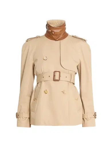 Chloé Women's Canvas Leather-Accented Trench Jacket - Worn Brown | Thumbnail 1 Chloé Women's Canvas Leather-Accented Trench Jacket - Worn Brown | Thumbnail 1
