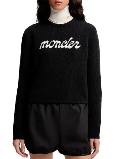 Moncler Women's Crew-Neck Sweater in Wool & Cashmere - Black | Thumbnail 2 Moncler Women's Crew-Neck Sweater in Wool & Cashmere - Black | Thumbnail 2