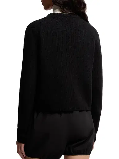Moncler Women's Crew-Neck Sweater in Wool & Cashmere - Black | Thumbnail 3 Moncler Women's Crew-Neck Sweater in Wool & Cashmere - Black | Thumbnail 3