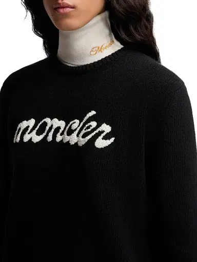Moncler Women's Crew-Neck Sweater in Wool & Cashmere - Black | Thumbnail 4 Moncler Women's Crew-Neck Sweater in Wool & Cashmere - Black | Thumbnail 4