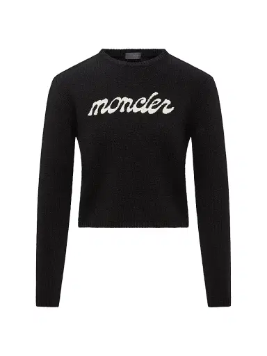 Moncler Women's Crew-Neck Sweater in Wool & Cashmere - Black | Thumbnail 1 Moncler Women's Crew-Neck Sweater in Wool & Cashmere - Black | Thumbnail 1