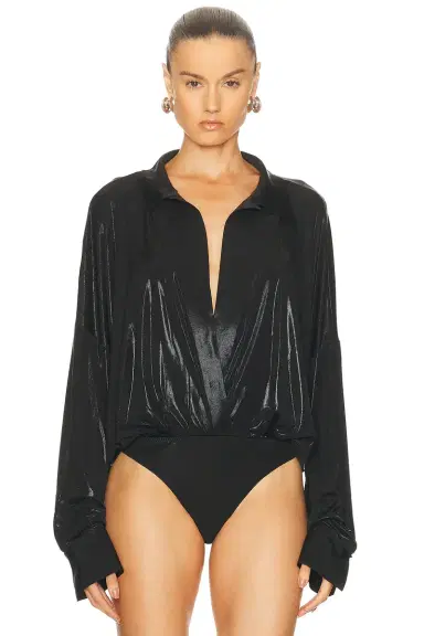 Norma Kamali Super Oversized Boyfriend Shirt Bodysuit | Thumbnail 2 Norma Kamali Super Oversized Boyfriend Shirt Bodysuit | Thumbnail 2