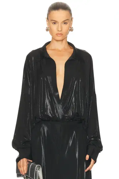 Norma Kamali Super Oversized Boyfriend Shirt Bodysuit | Thumbnail 1 Norma Kamali Super Oversized Boyfriend Shirt Bodysuit | Thumbnail 1