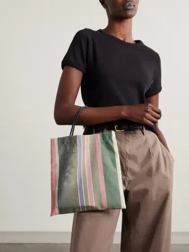 The Row Barn Mini Leather-trimmed Striped Mesh Tote | Thumbnail 2 The Row Barn Mini Leather-trimmed Striped Mesh Tote | Thumbnail 2