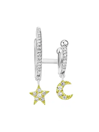 Meira T Women's Two-Tone 14K Gold & Diamond Moon & Star Double-Hoop Earring - Yellow Gold | Thumbnail 1 Meira T Women's Two-Tone 14K Gold & Diamond Moon & Star Double-Hoop Earring - Yellow Gold | Thumbnail 1