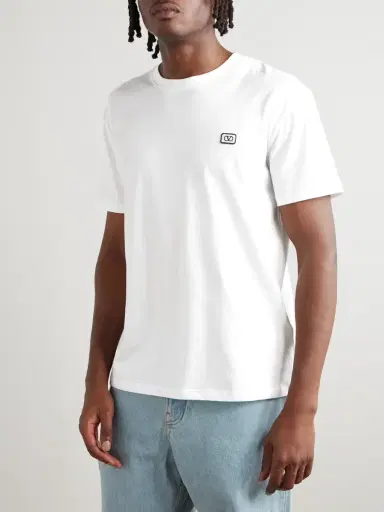 Valentino Garavani Logo-Appliquéd Cotton-Jersey T-Shirt - Men | Thumbnail 3 Valentino Garavani Logo-Appliquéd Cotton-Jersey T-Shirt - Men | Thumbnail 3