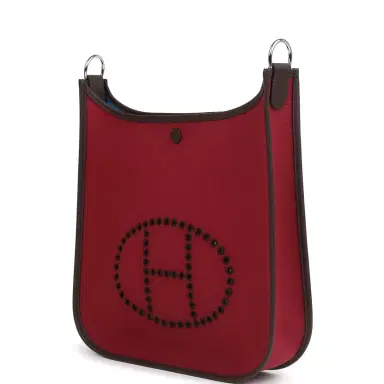 HERMÈS Hermes Neo Evelyne PM Rubis Officier Canvas and Rouge Sellier Swift Palladium Hardware | Thumbnail 5 HERMÈS Hermes Neo Evelyne PM Rubis Officier Canvas and Rouge Sellier Swift Palladium Hardware | Thumbnail 5