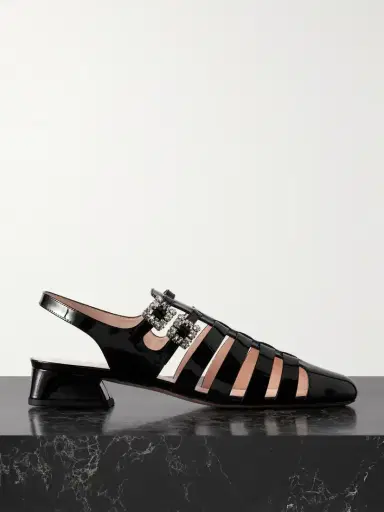 Roger Vivier Mini Très Vivier 25 Crystal-embellished Patent-leather Sandals | Thumbnail 1 Roger Vivier Mini Très Vivier 25 Crystal-embellished Patent-leather Sandals | Thumbnail 1