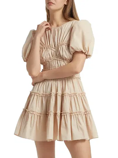 Cinq à Sept Women's Sirrina Gathered A-Line Minidress - Blush Dune | Thumbnail 3 Cinq à Sept Women's Sirrina Gathered A-Line Minidress - Blush Dune | Thumbnail 3
