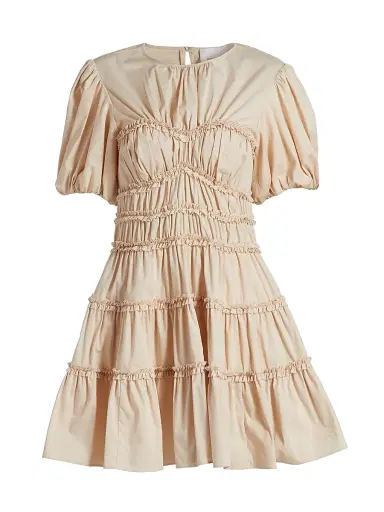 Cinq à Sept Women's Sirrina Gathered A-Line Minidress - Blush Dune | Thumbnail 1 Cinq à Sept Women's Sirrina Gathered A-Line Minidress - Blush Dune | Thumbnail 1