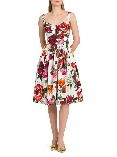 Dolce & Gabbana Women's Rafia Fiori Floral Cotton Poplin Dress - White Print Flower | Thumbnail 3 Dolce & Gabbana Women's Rafia Fiori Floral Cotton Poplin Dress - White Print Flower | Thumbnail 3