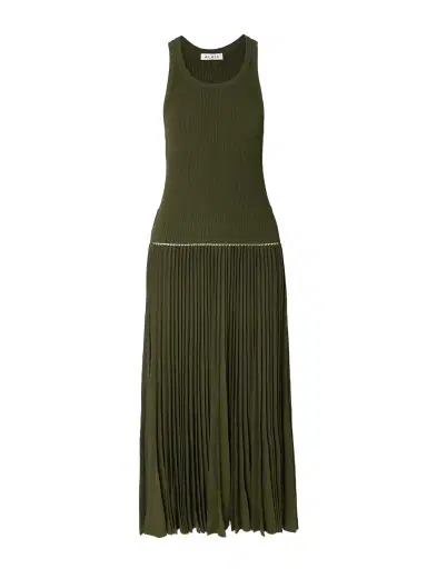 Alaïa Pleated Pointelle-trimmed Ribbed-knit Midi Dress | Thumbnail 1 Alaïa Pleated Pointelle-trimmed Ribbed-knit Midi Dress | Thumbnail 1