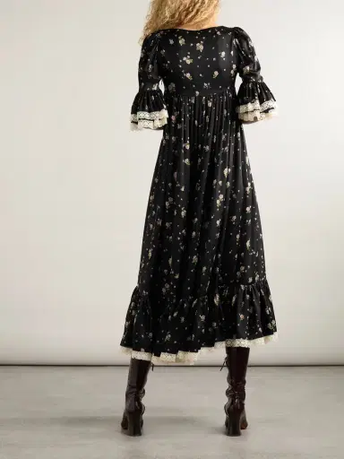 Chloé Lace-trimmed Gathered Floral-print Silk-charmeuse Midi Dress | Thumbnail 3 Chloé Lace-trimmed Gathered Floral-print Silk-charmeuse Midi Dress | Thumbnail 3