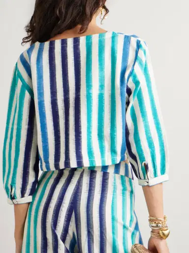 Emporio Sirenuse Jinny Cropped Striped Cotton Blouse | Thumbnail 3 Emporio Sirenuse Jinny Cropped Striped Cotton Blouse | Thumbnail 3