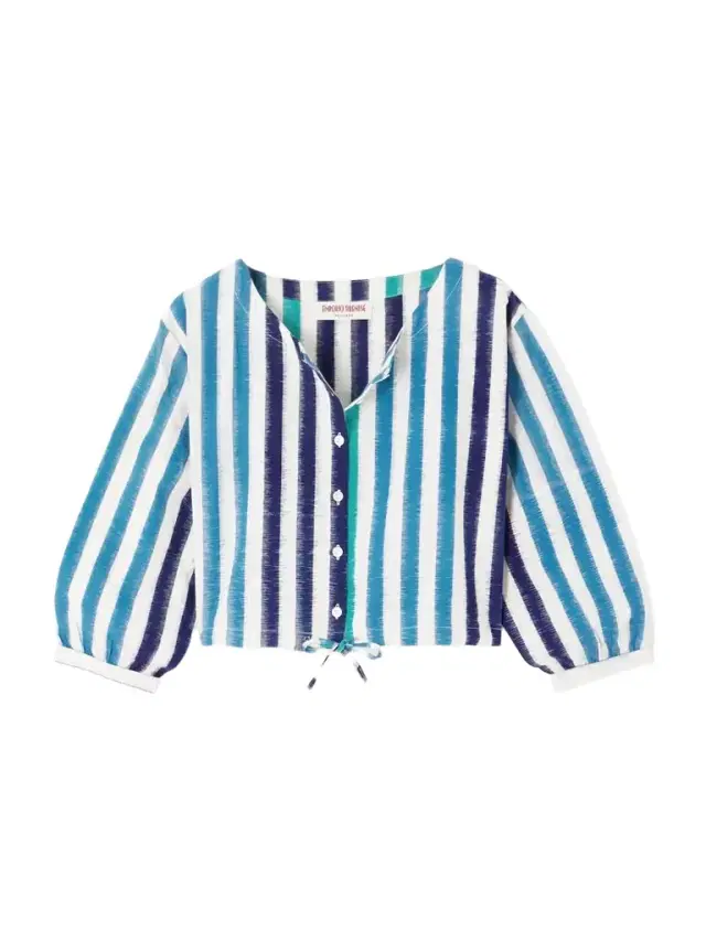 Jinny Cropped Striped Cotton Blouse Jinny Cropped Striped Cotton Blouse