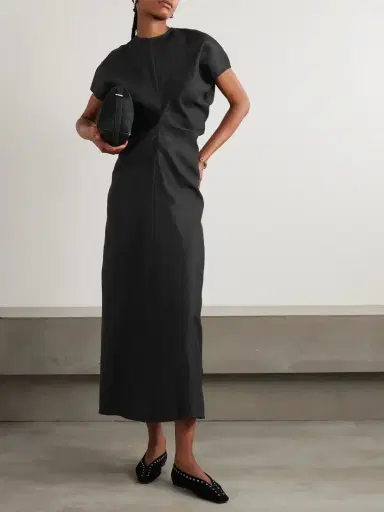 TOTEME Gathered Woven Midi Dress | Thumbnail 2 TOTEME Gathered Woven Midi Dress | Thumbnail 2