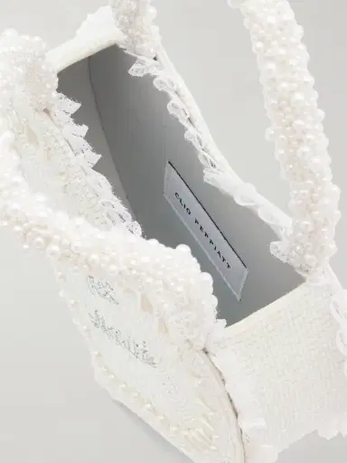 Clio Peppiatt Just Married Lace-trimmed Beaded Twill Tote | Thumbnail 5 Clio Peppiatt Just Married Lace-trimmed Beaded Twill Tote | Thumbnail 5