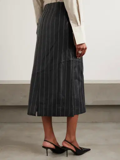 Victoria Beckham Paneled Embroidered Pinstriped Leather Midi Skirt | Thumbnail 3 Victoria Beckham Paneled Embroidered Pinstriped Leather Midi Skirt | Thumbnail 3