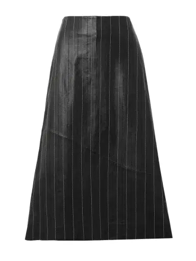 Victoria Beckham Paneled Embroidered Pinstriped Leather Midi Skirt | Thumbnail 1 Victoria Beckham Paneled Embroidered Pinstriped Leather Midi Skirt | Thumbnail 1
