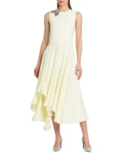 McQueen Women's Day Shoulder-Embellished Asymmetric Midi-Dress - Pear | Thumbnail 3 McQueen Women's Day Shoulder-Embellished Asymmetric Midi-Dress - Pear | Thumbnail 3