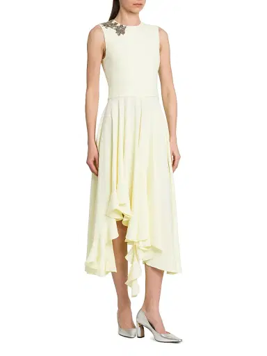 McQueen Women's Day Shoulder-Embellished Asymmetric Midi-Dress - Pear | Thumbnail 4 McQueen Women's Day Shoulder-Embellished Asymmetric Midi-Dress - Pear | Thumbnail 4