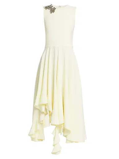 McQueen Women's Day Shoulder-Embellished Asymmetric Midi-Dress - Pear | Thumbnail 1 McQueen Women's Day Shoulder-Embellished Asymmetric Midi-Dress - Pear | Thumbnail 1