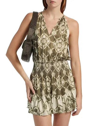 Ramy Brook Women's Isabela Printed Blouson Minidress - Olive Tile Print | Thumbnail 3 Ramy Brook Women's Isabela Printed Blouson Minidress - Olive Tile Print | Thumbnail 3