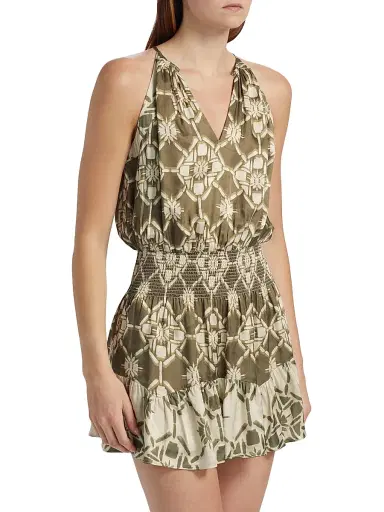 Ramy Brook Women's Isabela Printed Blouson Minidress - Olive Tile Print | Thumbnail 4 Ramy Brook Women's Isabela Printed Blouson Minidress - Olive Tile Print | Thumbnail 4