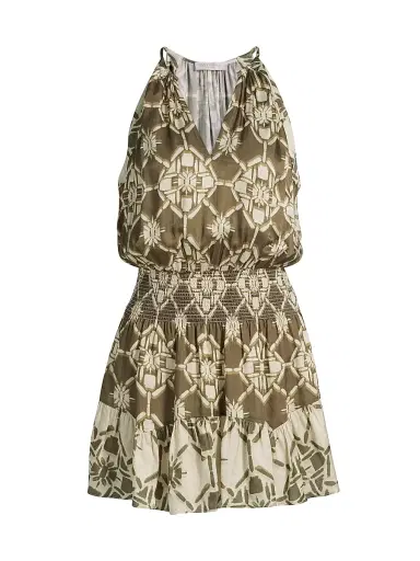 Ramy Brook Women's Isabela Printed Blouson Minidress - Olive Tile Print | Thumbnail 1 Ramy Brook Women's Isabela Printed Blouson Minidress - Olive Tile Print | Thumbnail 1