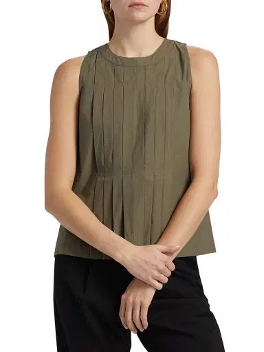 Ramy Brook Women's Natalia Pleated Cotton Sleeveless Top | Thumbnail 3 Ramy Brook Women's Natalia Pleated Cotton Sleeveless Top | Thumbnail 3