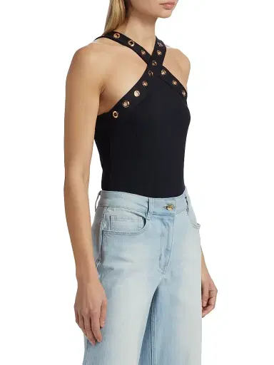 Generation Love Women's Sabeen Grommet Halterneck Bodysuit - Black | Thumbnail 4 Generation Love Women's Sabeen Grommet Halterneck Bodysuit - Black | Thumbnail 4