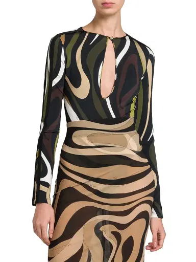 Pucci Women's Cut-Out Jersey Bodysuit - Khaki | Thumbnail 3 Pucci Women's Cut-Out Jersey Bodysuit - Khaki | Thumbnail 3