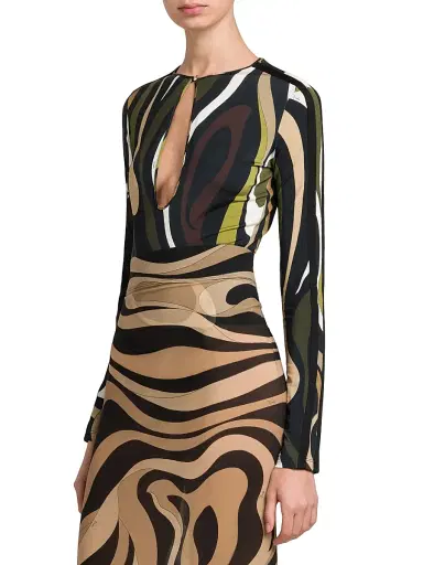 Pucci Women's Cut-Out Jersey Bodysuit - Khaki | Thumbnail 4 Pucci Women's Cut-Out Jersey Bodysuit - Khaki | Thumbnail 4
