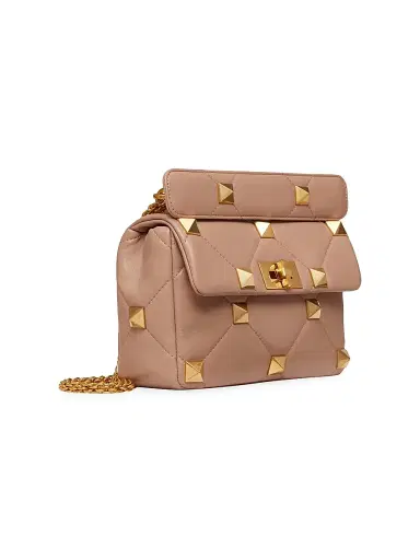 Valentino Garavani Women's Roman Stud The Shoulder Bag in Nappa With Chain - Rose Cannelle | Thumbnail 2 Valentino Garavani Women's Roman Stud The Shoulder Bag in Nappa With Chain - Rose Cannelle | Thumbnail 2