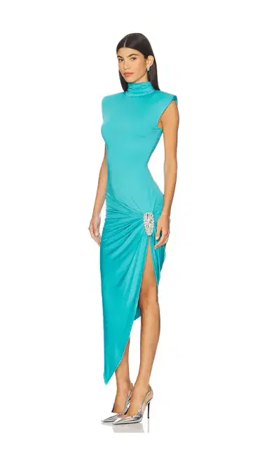 AREA Crystal Cluster Draped Midi Dress | Thumbnail 2 AREA Crystal Cluster Draped Midi Dress | Thumbnail 2