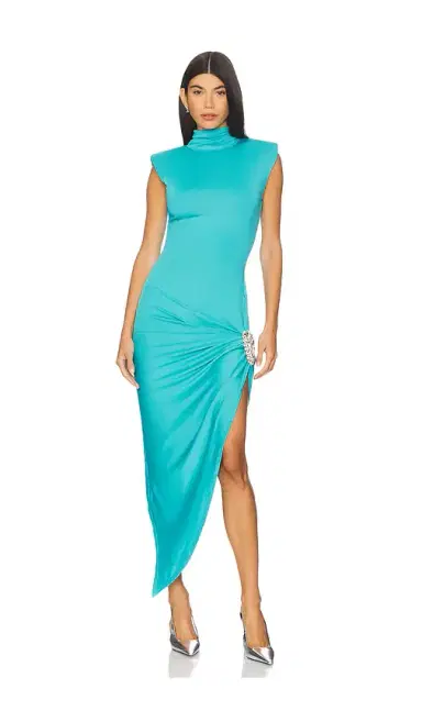 AREA Crystal Cluster Draped Midi Dress | Thumbnail 1 AREA Crystal Cluster Draped Midi Dress | Thumbnail 1