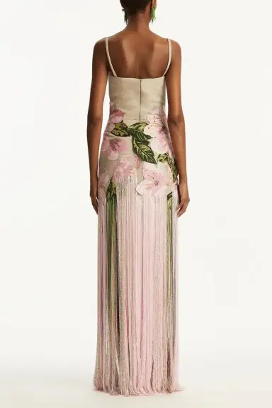 Oscar de la Renta Sleeveless Embroidered Fringe Gown | Thumbnail 4 Oscar de la Renta Sleeveless Embroidered Fringe Gown | Thumbnail 4