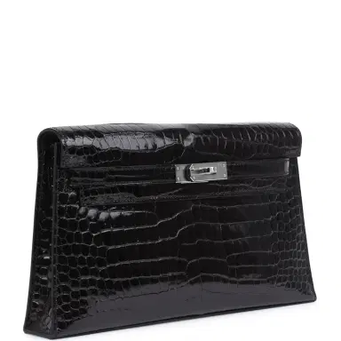 HERMÈS Hermes Kelly Elan Black Shiny Porosus Crocodile Palladium Hardware | Thumbnail 2 HERMÈS Hermes Kelly Elan Black Shiny Porosus Crocodile Palladium Hardware | Thumbnail 2