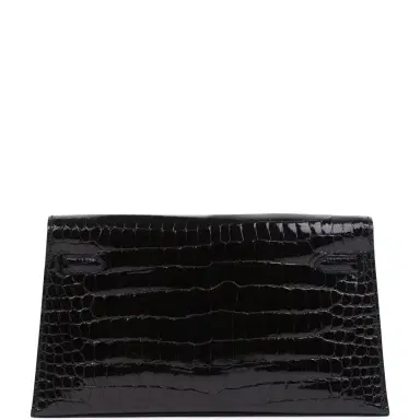 HERMÈS Hermes Kelly Elan Black Shiny Porosus Crocodile Palladium Hardware | Thumbnail 4 HERMÈS Hermes Kelly Elan Black Shiny Porosus Crocodile Palladium Hardware | Thumbnail 4