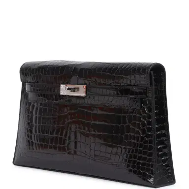HERMÈS Hermes Kelly Elan Black Shiny Porosus Crocodile Palladium Hardware | Thumbnail 5 HERMÈS Hermes Kelly Elan Black Shiny Porosus Crocodile Palladium Hardware | Thumbnail 5