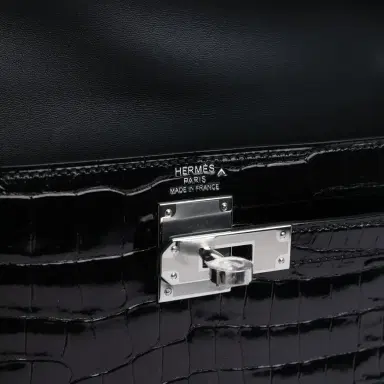 HERMÈS Hermes Kelly Elan Black Shiny Porosus Crocodile Palladium Hardware | Thumbnail 7 HERMÈS Hermes Kelly Elan Black Shiny Porosus Crocodile Palladium Hardware | Thumbnail 7