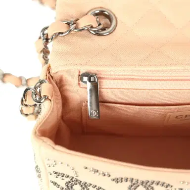 Chanel Pre-owned Chanel Mini CC Studded Rectangular Flap Bag Light Pink Canvas Ruthenium Hardware | Thumbnail 10 Chanel Pre-owned Chanel Mini CC Studded Rectangular Flap Bag Light Pink Canvas Ruthenium Hardware | Thumbnail 10