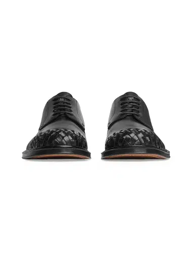 Bottega Veneta Men's James Intrecciato-Toe Leather Shoes - Black - Size 10 | Thumbnail 2 Bottega Veneta Men's James Intrecciato-Toe Leather Shoes - Black - Size 10 | Thumbnail 2