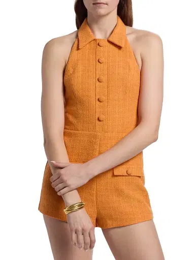 Amanda Uprichard Women's Archer Halterneck Romper - Orange | Thumbnail 3 Amanda Uprichard Women's Archer Halterneck Romper - Orange | Thumbnail 3