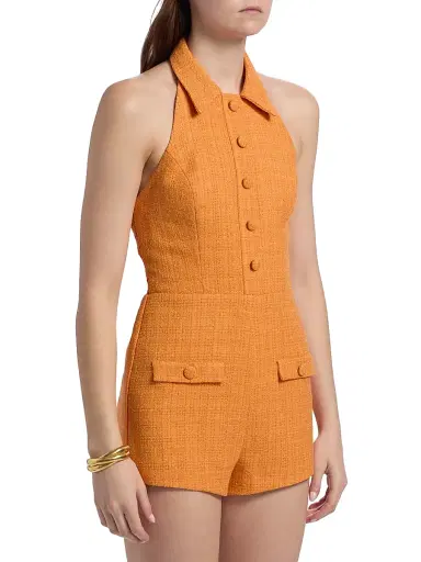 Amanda Uprichard Women's Archer Halterneck Romper - Orange | Thumbnail 4 Amanda Uprichard Women's Archer Halterneck Romper - Orange | Thumbnail 4