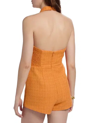 Amanda Uprichard Women's Archer Halterneck Romper - Orange | Thumbnail 5 Amanda Uprichard Women's Archer Halterneck Romper - Orange | Thumbnail 5