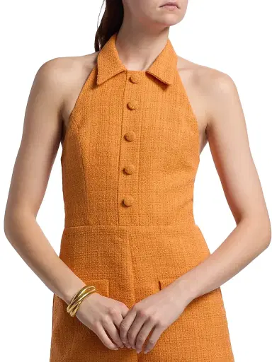 Amanda Uprichard Women's Archer Halterneck Romper - Orange | Thumbnail 6 Amanda Uprichard Women's Archer Halterneck Romper - Orange | Thumbnail 6