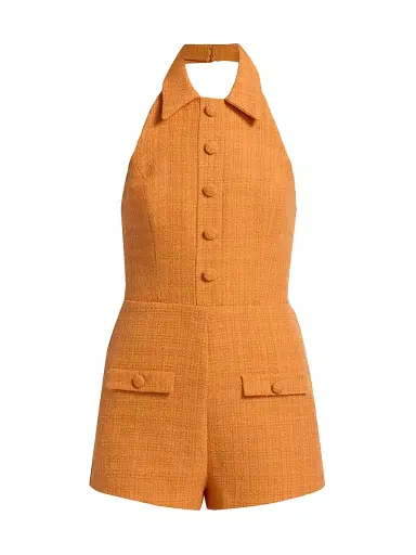 Amanda Uprichard Women's Archer Halterneck Romper - Orange | Thumbnail 1 Amanda Uprichard Women's Archer Halterneck Romper - Orange | Thumbnail 1