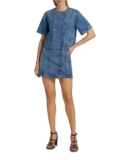 Ulla Johnson Women's Clara Denim Button-Front Wrap Miniskirt - Danube | Thumbnail 2 Ulla Johnson Women's Clara Denim Button-Front Wrap Miniskirt - Danube | Thumbnail 2